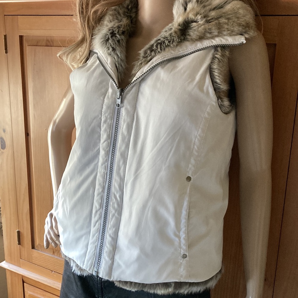Reversible Weatherproof White and Faux Fur Vest